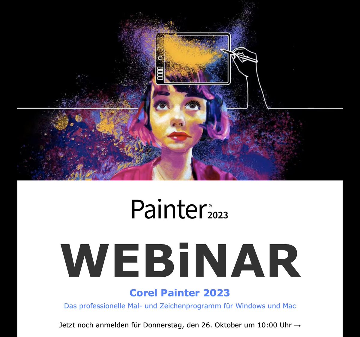 Schon angemeldet? Corel Painter 2023 #Webinar am 26.10. um 10 Uhr » bit.ly/3s7m1nI