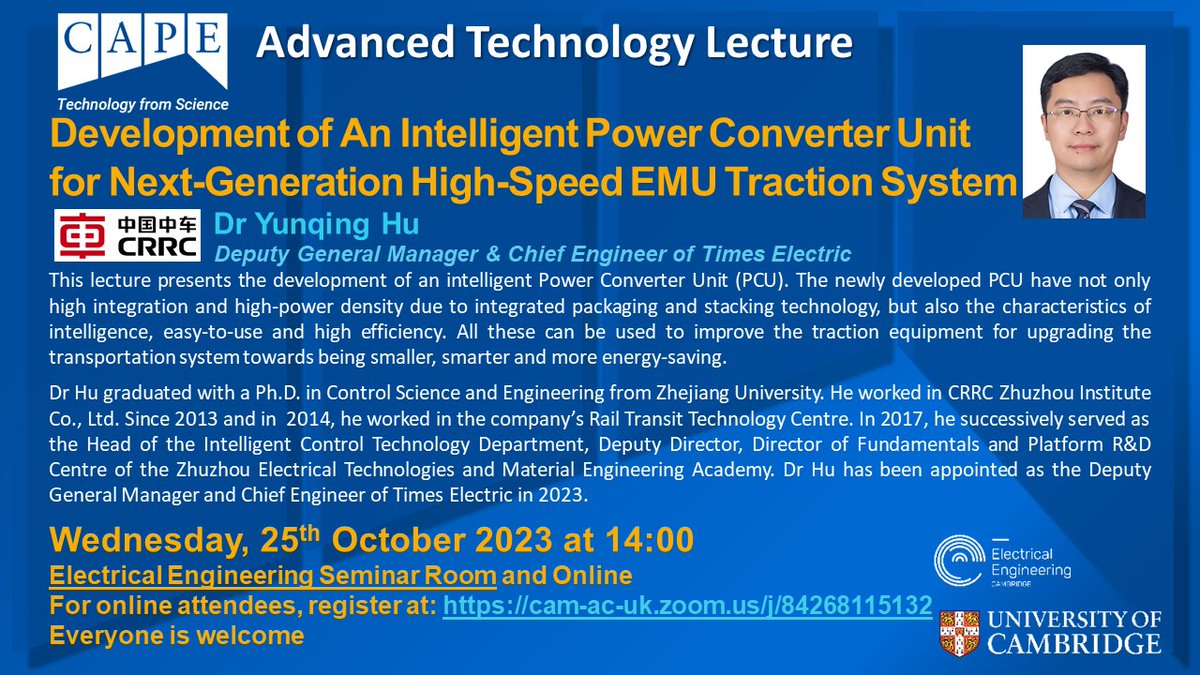 CAPE (@capecambridge) on Twitter photo Thank you to Dr Yunqing Hu, Deputy General and Chief Engineer of the Times Electric - CRRC, for delivering a very interesting CAPE Advanced Technology Lecture today. <a href="/Cambridge_Uni/">Cambridge University</a> <a href="/Cambridge_Eng/">Engineering Dept</a> <a href="/CRRC_global/">CRRC Corporation Ltd.</a> <a href="/cambridge_ee/">cambridge_ee</a> Thank you to Dr Yunqing Hu, Deputy General and Chief Engineer of the Times Electric - CRRC, for delivering a very interesting CAPE Advanced Technology Lecture today. <a href="/Cambridge_Uni/">Cambridge University</a> <a href="/Cambridge_Eng/">Engineering Dept</a> <a href="/CRRC_global/">CRRC Corporation Ltd.</a> <a href="/cambridge_ee/">cambridge_ee</a>
