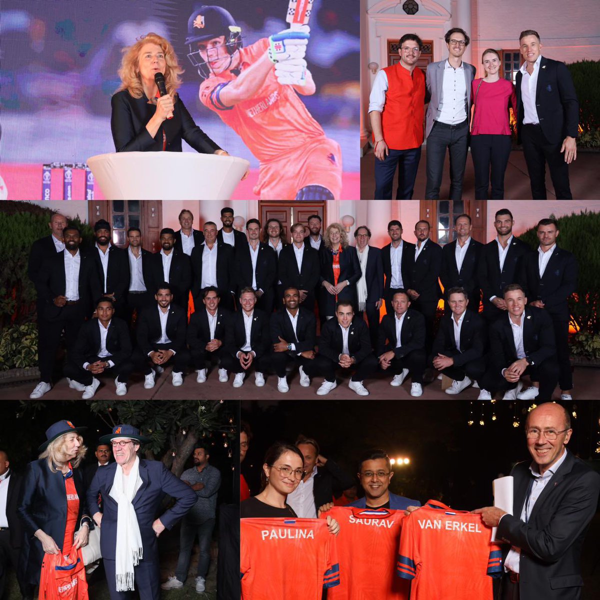 NLinIndia's tweet photo. On Monday Amb @marisagerards hosted an evening filled with 🏏passion &amp; celebration of sportsmanship! Meet &amp; Greet with 🇳🇱cricket team, who are🌟at #CWC2023 Making the day even more special former 🇮🇳 cricket legends @ImRaina &amp; @kartikmurali joined us. 
🏆#cricketNL https://t.co/5XkMswrgou