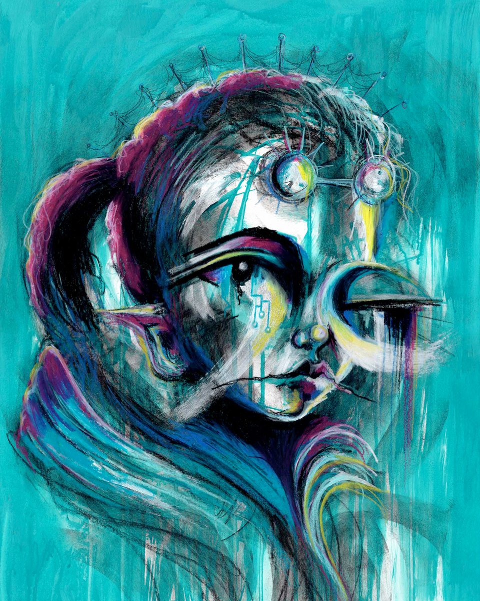 Meet Cyber Girl - An abstract portrait of a girl from another world. Did you know I have a newsletter? When you sign up you get 3 free pieces of printable art that you can download and print at home.