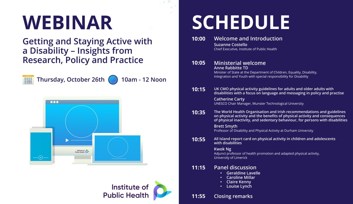 allislandIPH's tweet photo. #LastChance
This #MovementForAll webinar takes place tomorrow from 10am - it will consider 'Getting and Staying Active with a Disability – Insights from Research, Policy and Practice' and hear from a range of experts
Register here>>>
https://t.co/IVMwMGKUoC