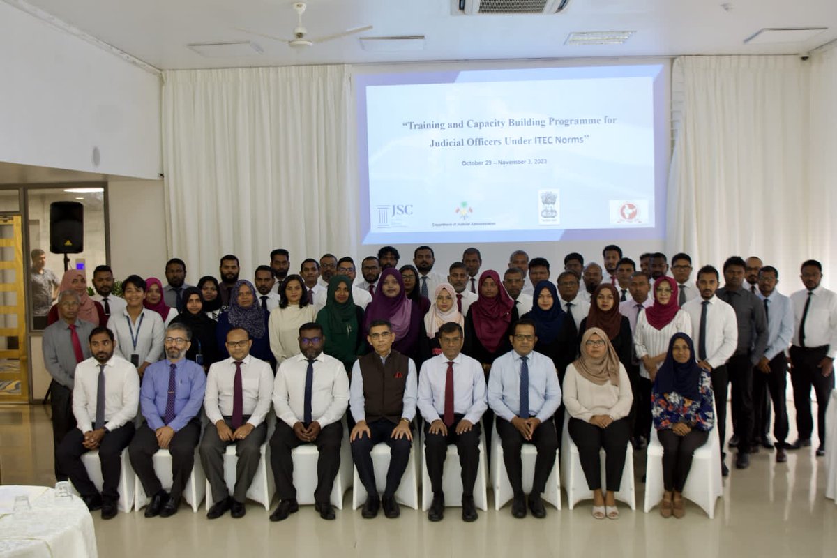 judiciarymv's tweet photo. Sending off Ceremony for the 3rd batch of Judges and Staffs participating in the Training and Capacity Building Programmes organized by National Judicial Academy of India (NJAI) for Maldivian Judicial Officers was held today.
@HCIMaldives https://t.co/L2f2EueHCA