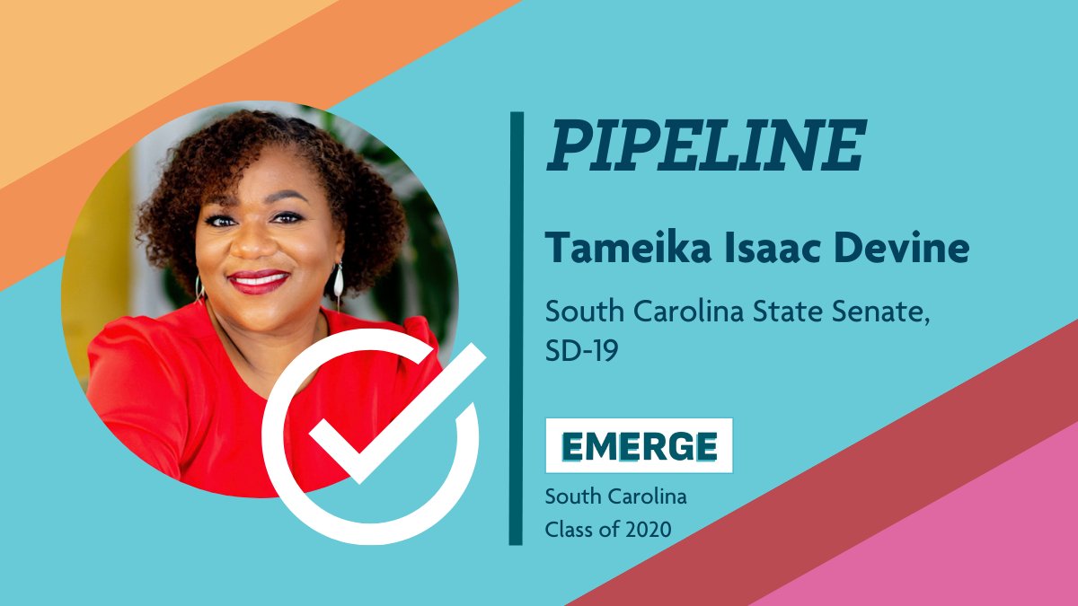 Congratulations to <a href="/Emerge_SC/">EmergeSC</a> alum &amp; #SeatedTogether cohort member <a href="/TIDevine/">Tameika Isaac Devine</a> on winning her primary for the South Carolina Senate! On to January for the general election!