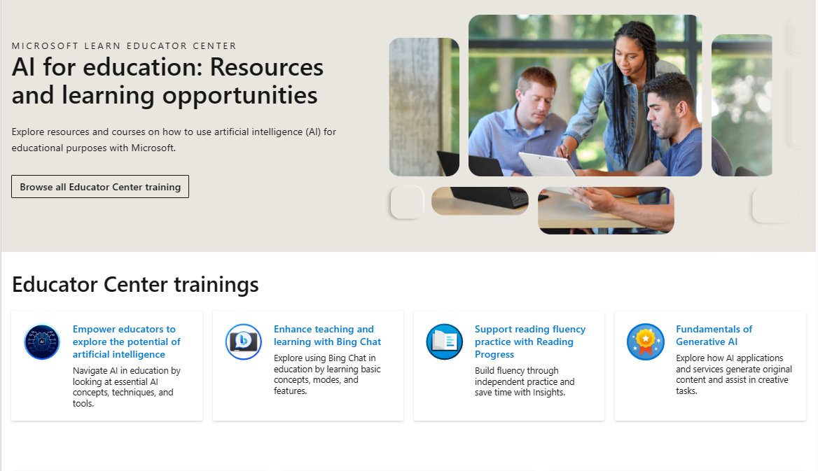 NEW! AI for education: Resources and learning opportunities 📚 This is our just-launched hub for all things AI from #MicrosoftEDU. Explore and share with other educators and staff!

Link 🔗 learn.microsoft.com/en-us/training…

#edchat #MIEExpert #edtech