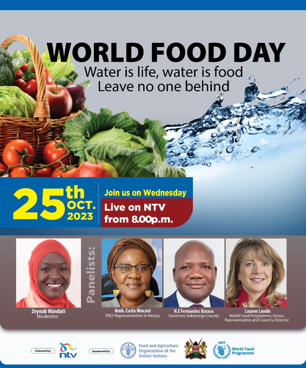 The relationship between food and water is vital for life.  Very little water or too much of it threatens the agri-food systems. 

This Wednesday and Thursday, NTV engages strategic partners in finding climate-smart agricultural solutions.  

#WorldFoodDay…