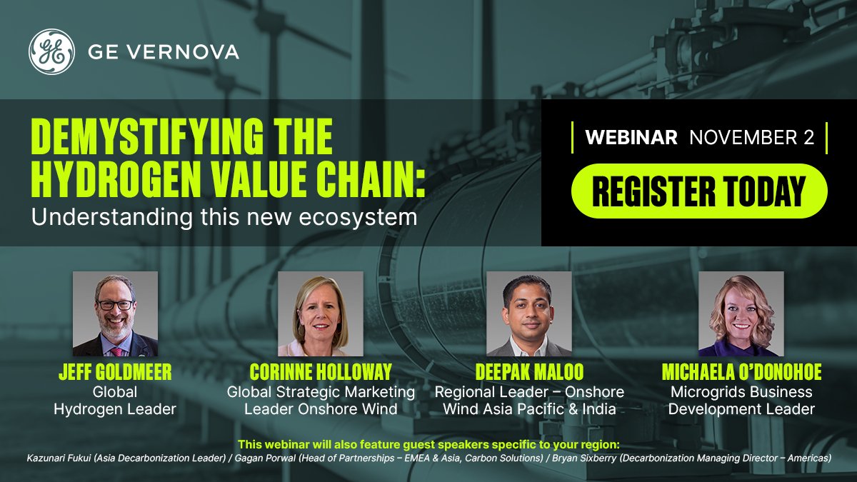 Utilizing #hydrogen necessitates an integrated system for production, storage, &amp; transportation that varies according to the production process. Continue learning in our #webinar with experts from GE Power &amp; GE Renewable Energy. Register today: bit.ly/46TTiBw