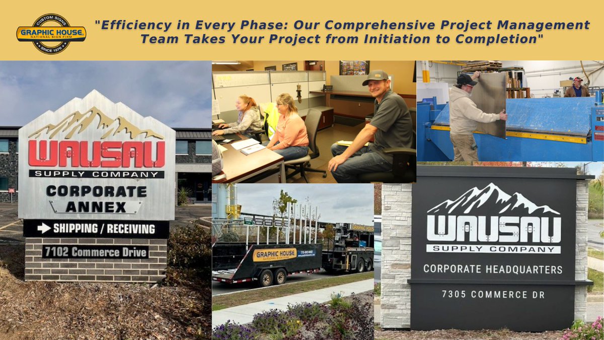 GraphicHouseGHI's tweet image. 🛠️ Seamless from start to finish! Our Project Management team handled every detail of the new Wausau Supply signage, ensuring a turnkey management solution.
Relax and Leave the Magic to Our Team! #TurnkeyExcellence #SignSolutions