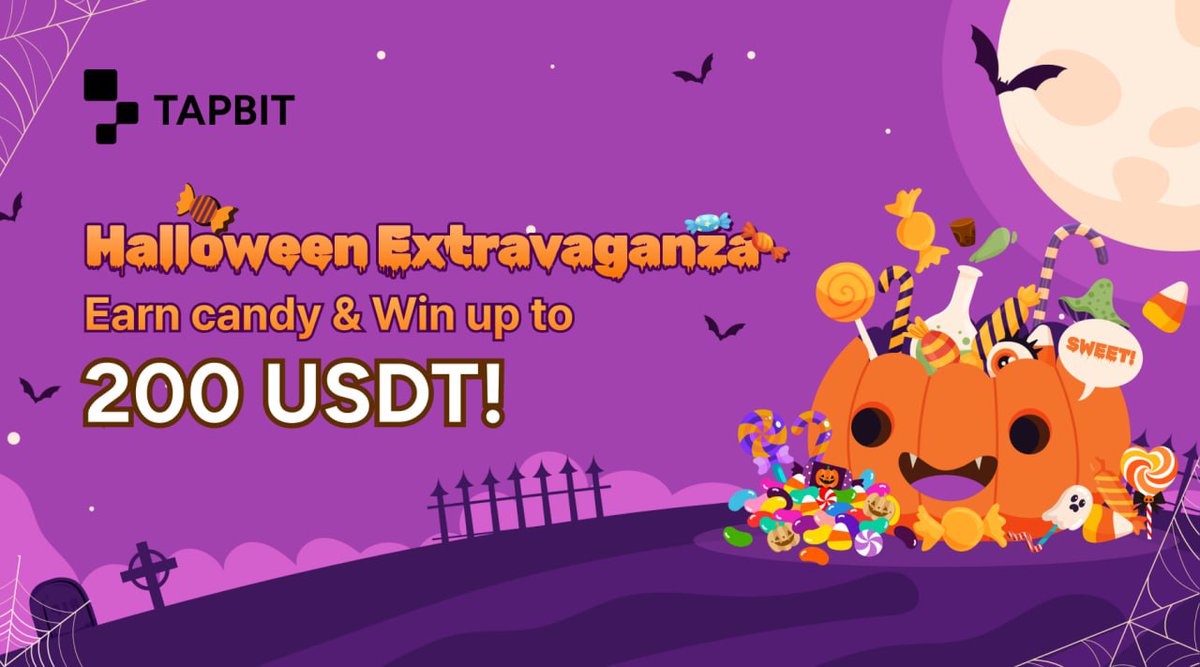 🎃 🍬 #Tapbit Halloween extravaganza, Earn candies and up to 200 USDT Twitter Prize Pool! 🍬💰

also win a change to share a big prize pool of  10,000 USDT🥳🤑

How to enter?👉

1. Follow <a href="/Tapbitglobal/">Tapbit</a> 

2. RT this Tweet and tag 3 friends to claim the Halloween rewards

3. Fill