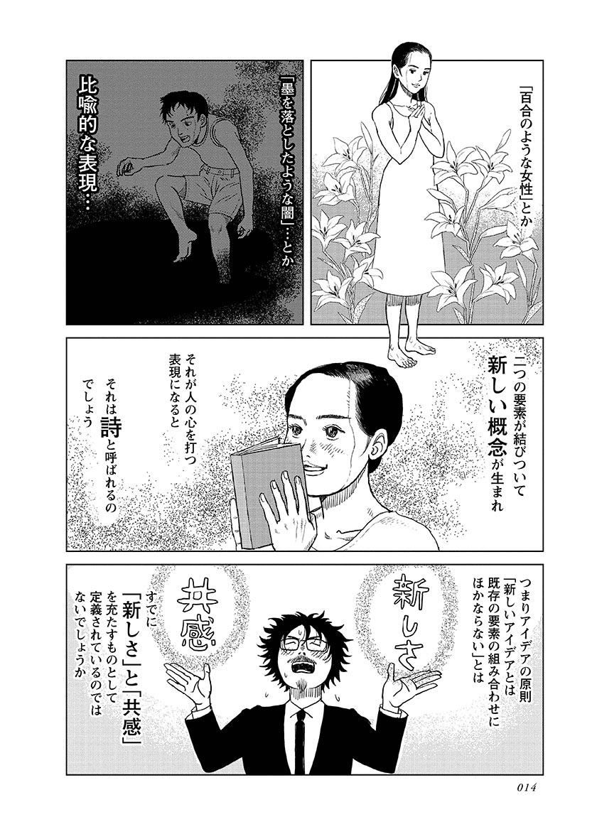 「アイデアとは既存の要素の新しい組み合わせにほかならない」(J.W.ヤング)
「面白さ」には「新しさ」と「共感」が含まれている、という法則はヤングの言葉の中にすでに生かされていることがわかるでしょう。
#マンガ脚本概論 