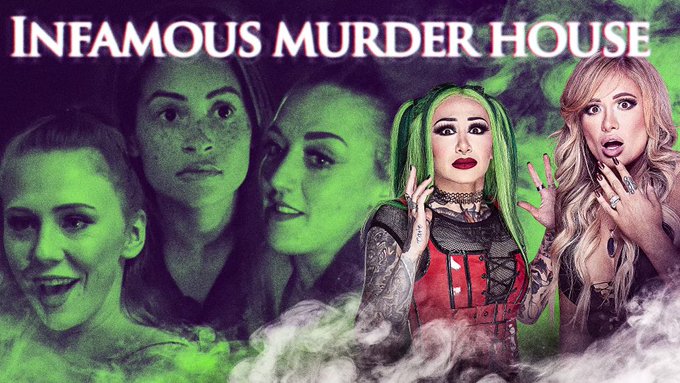 New episode of Chamber of Horrors at the Lizzie Borden House with @KaylaBraxtonWWE, @IslaDawn &amp; @wwe_alba