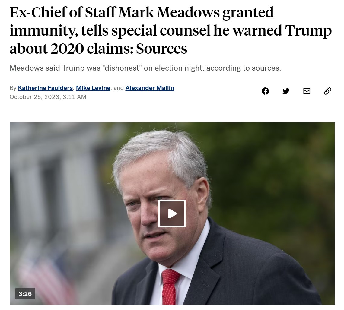"Obviously we didn't win."
— Mark Meadows in testimony to Special Counsel Jack Smith's team of prosecutors.

#TrumpCoup #ProsecuteTrump
📸| <a href="/ABC/">ABC News</a>