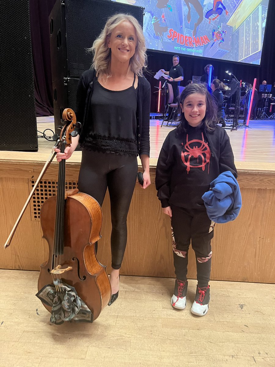 After the fantastic Spider-Man with an orchestral accompaniment at Bridgewater Hall last night Guido was lucky enough to meet the talented and very lovely cellist, Beatrice! Going to send this pic to his cello teacher! 😍 @BridgewaterHall @SpiderMan