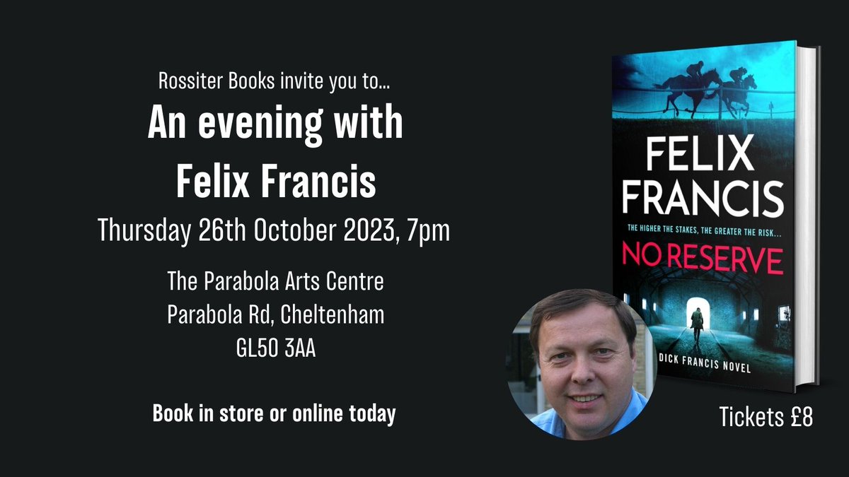 With #TheShowcase <a href="/CheltenhamRaces/">CheltenhamRacecourse</a> coming up, I'm looking forward to the event with <a href="/felix__francis/">Felix Francis</a> <a href="/RossiterBooks/">Rossiter Books</a> in #Cheltenham for his racing thriller #NoReserve tomorrow eve. Just pub by <a href="/ZaffreBooks/">Zaffre Books</a>. Tickets £8. To book see: rossiterbooks.co.uk/no-reserve-by-…