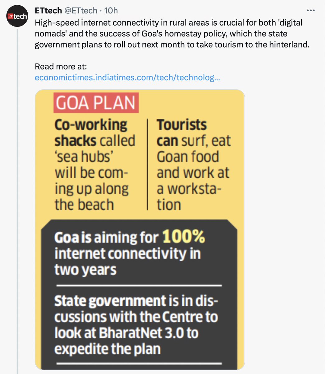 Great to see some key initiatives by <a href="/RohanKhaunte/">Rohan Khaunte</a> Sir the Minister for Tourism and IT from #Goa

Our vision is also aligned to build a strong #community for #digitalnomads #founders #web3 builder &amp; make Goa the next digital nomads hub in Asia.

Good to see some progress 🚀
