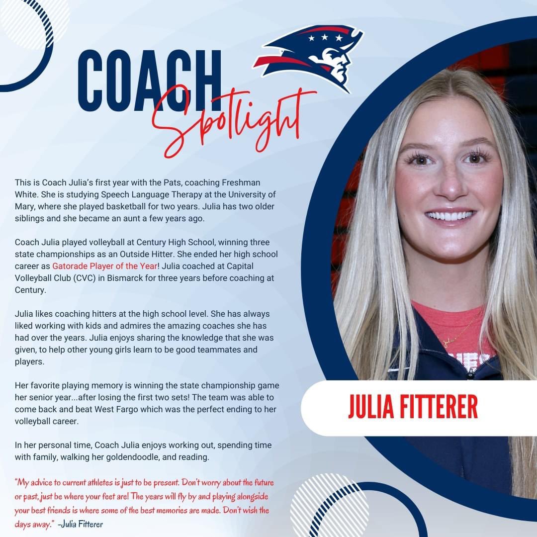 CHSPatriotsVB's tweet photo. In our spotlight today...Coach Julia Fitterer https://t.co/2j9fEKYEzk