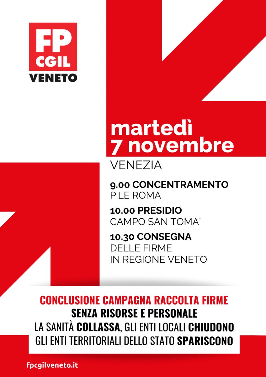 fpcgilveneto's tweet photo. Il #7novembre consegneremo agli al Presidente @Consiglioveneto e agli Assessori Regionali alla Sanità e Sociale e agli Enti Locali le firme raccolte in questi mesi per un piano straordinario di #assunzioni! https://t.co/O9TyppANuA
