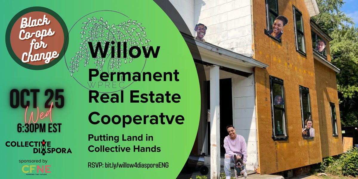 CollctvDiaspora's tweet photo. TONIGHT -  Meet the Black-led multi-stakeholder cooperative taking land out of the speculative market to create affordable and sustainable housing in Massachusetts. RSVP at https://t.co/yWxP5lRSTL
#BlackCoops #cooperatives #solidarityeconomy #communitylandtrust https://t.co/m0ZdY9ngDB