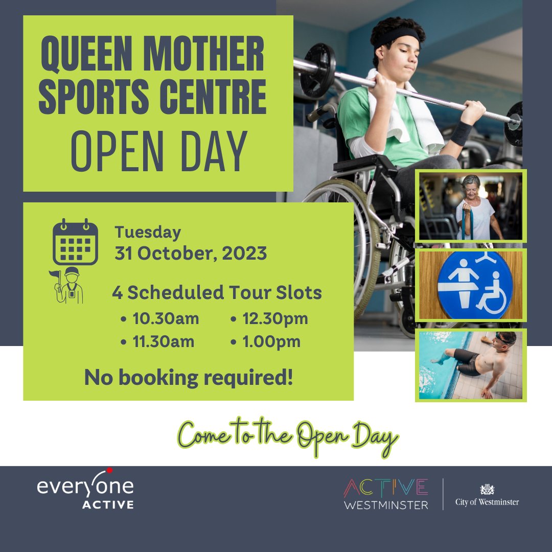 ActiveWestminster (@activewcc) on Twitter photo SAVE THE DATE: Thought of joining your nearby leisure centre but not sure it'll work for you?
Do you have accessibility issues or a disability that prevent you from exploring your local gym?🏋🏾♂️
Then come to Queen Mother Sports Centre Open Day👇🏾
<a href="/CityWestminster/">Westminster City Council</a> SAVE THE DATE: Thought of joining your nearby leisure centre but not sure it'll work for you?
Do you have accessibility issues or a disability that prevent you from exploring your local gym?🏋🏾♂️
Then come to Queen Mother Sports Centre Open Day👇🏾
<a href="/CityWestminster/">Westminster City Council</a>