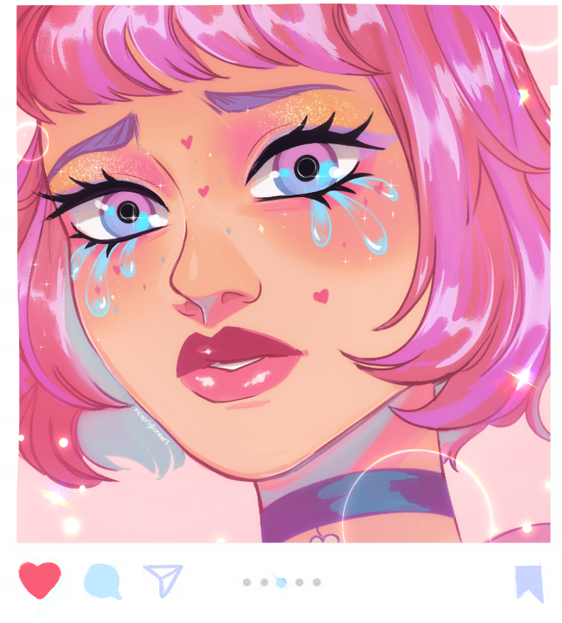 1girl solo pink hair heart choker portrait short hair  illustration images