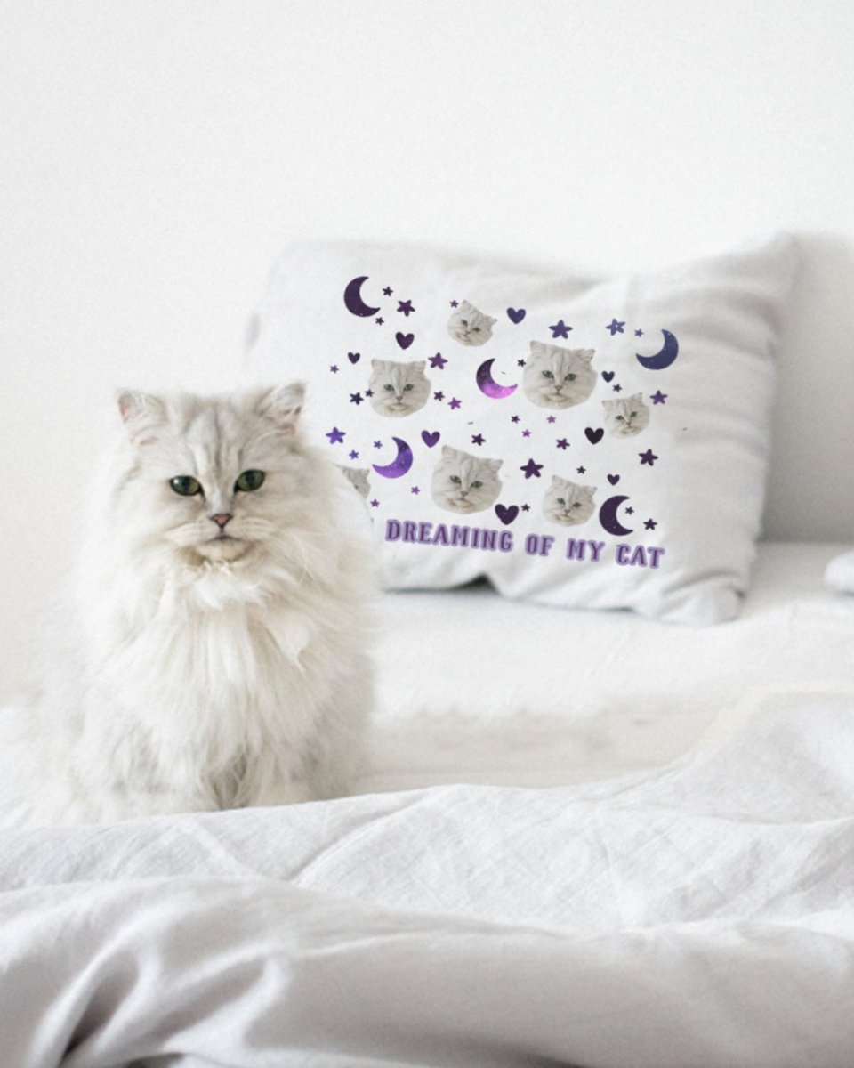 Cuddle up with your feline friend, even when they're not around. 🐾❤️ #CatLover #CustomPillowcase #FurryFriend