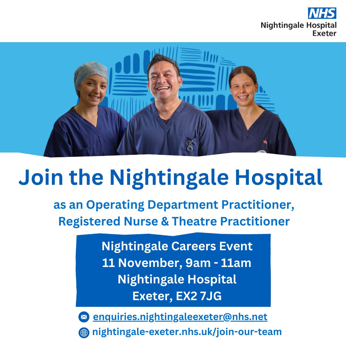 We are holding a recruitment open morning at the Nightingale on the 11th November 9-11am. Come and meet the teams and tour the site and services. Please click on the link for more information ➡️ nightingale-exeter.nhs.uk/join-our-team
