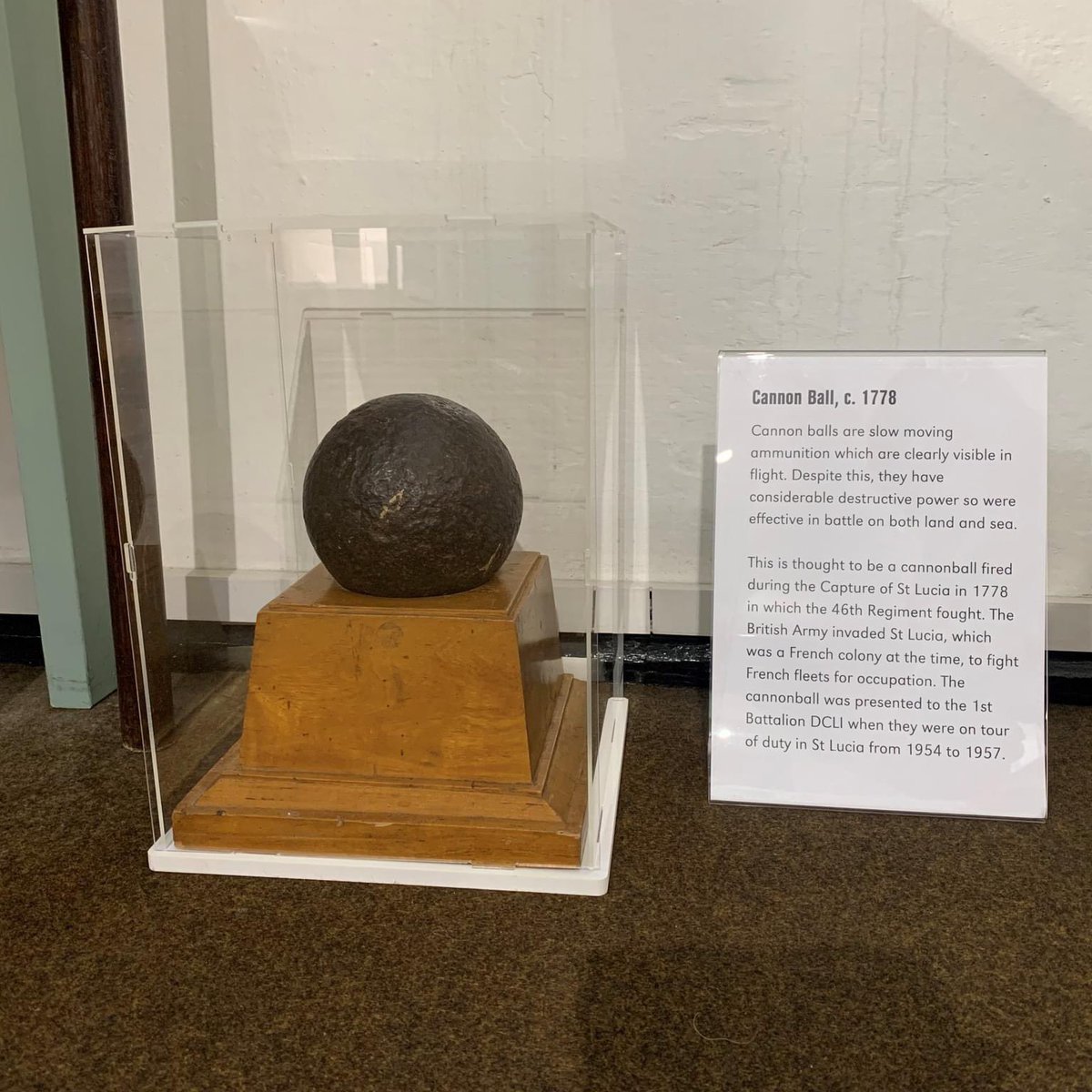 BodminKeep's tweet photo. Collection Highlight 💫
A cannonball thought to have been fired during the Capture of St Lucia in 1778 🤯
Presented to the 1st Battalion #DCLI on their tour of duty in St Lucia, 1954-57.
#Museums #BodminKeep #Cornwall https://t.co/wvX4E58iFT