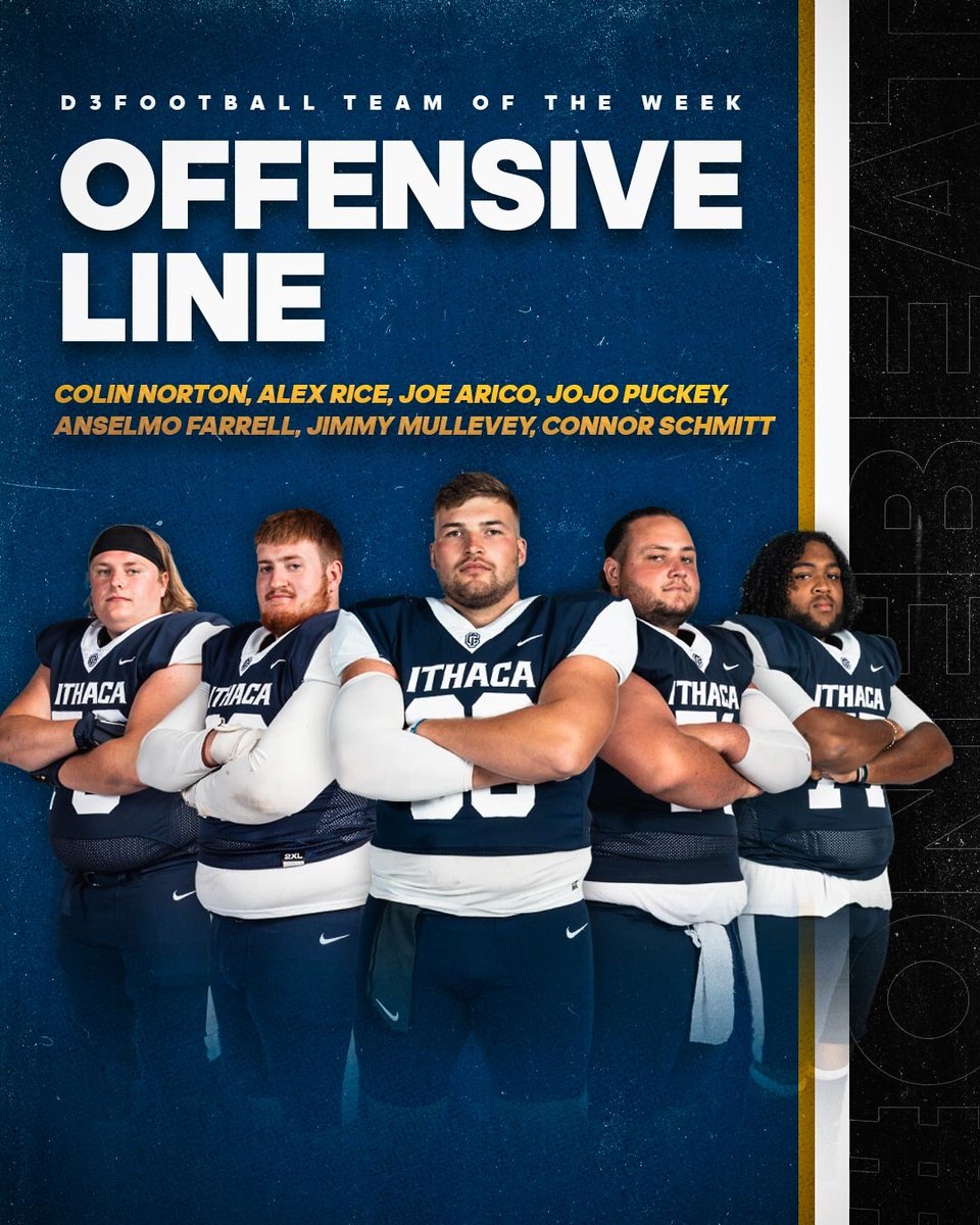 Congrats to our entire offensive line on being named to the D3 Football Team of the Week!

#OneBeat | #GoBombers