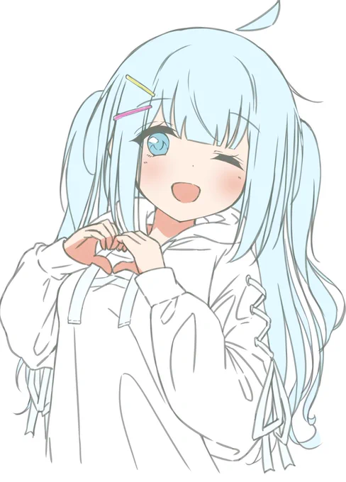 ふわふわパーカーの女の子今描いてます 
