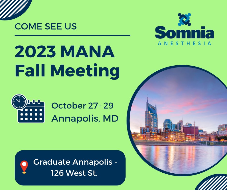SomniaInc's tweet image. We’ll be in Maryland this weekend at #MANA2023 #AnesthesiaJobs