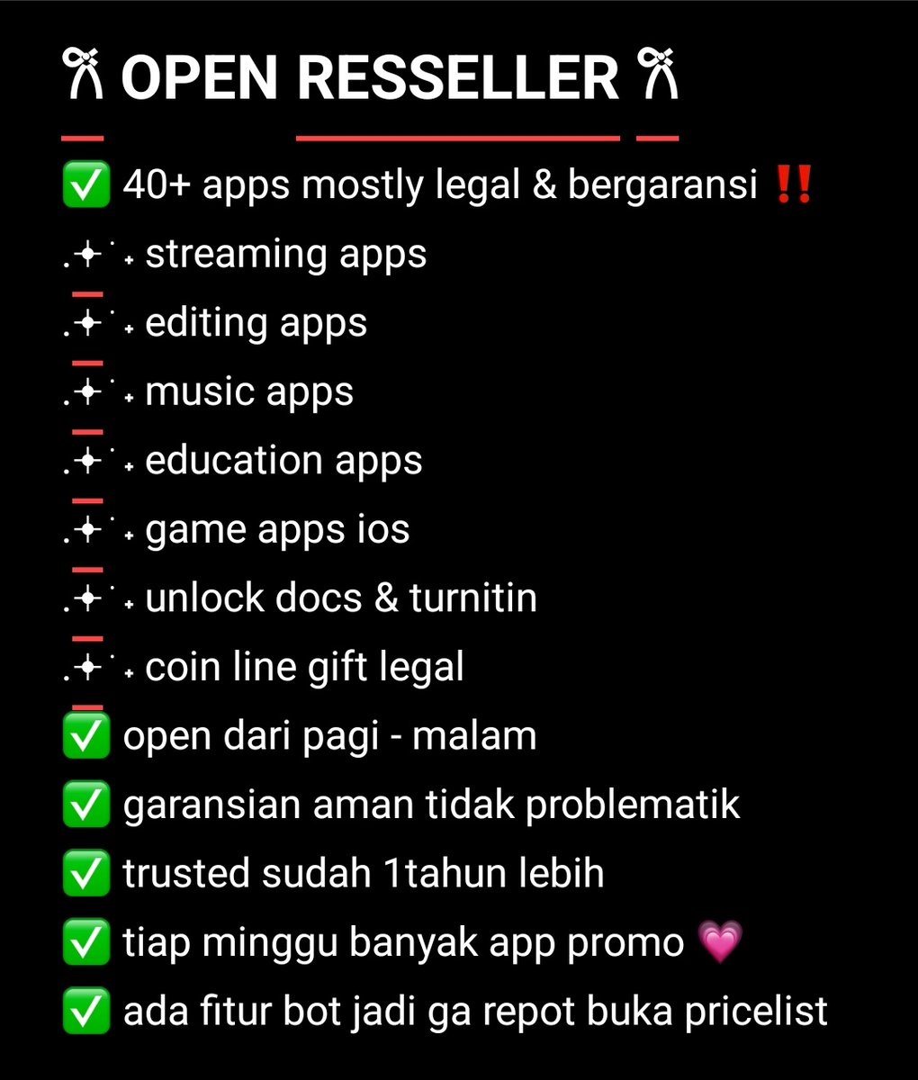 ヽ🎀 . 𝙝𝙚𝙡𝙤! aku open ress app premium yang banyak banget dan akan terus bertambah, ada koin line juga, open unlock docs dan turnitin﹒✦ no fee buat join yaa dan harus ada akun promosi/akun ba ‹𝟹  #zonauang