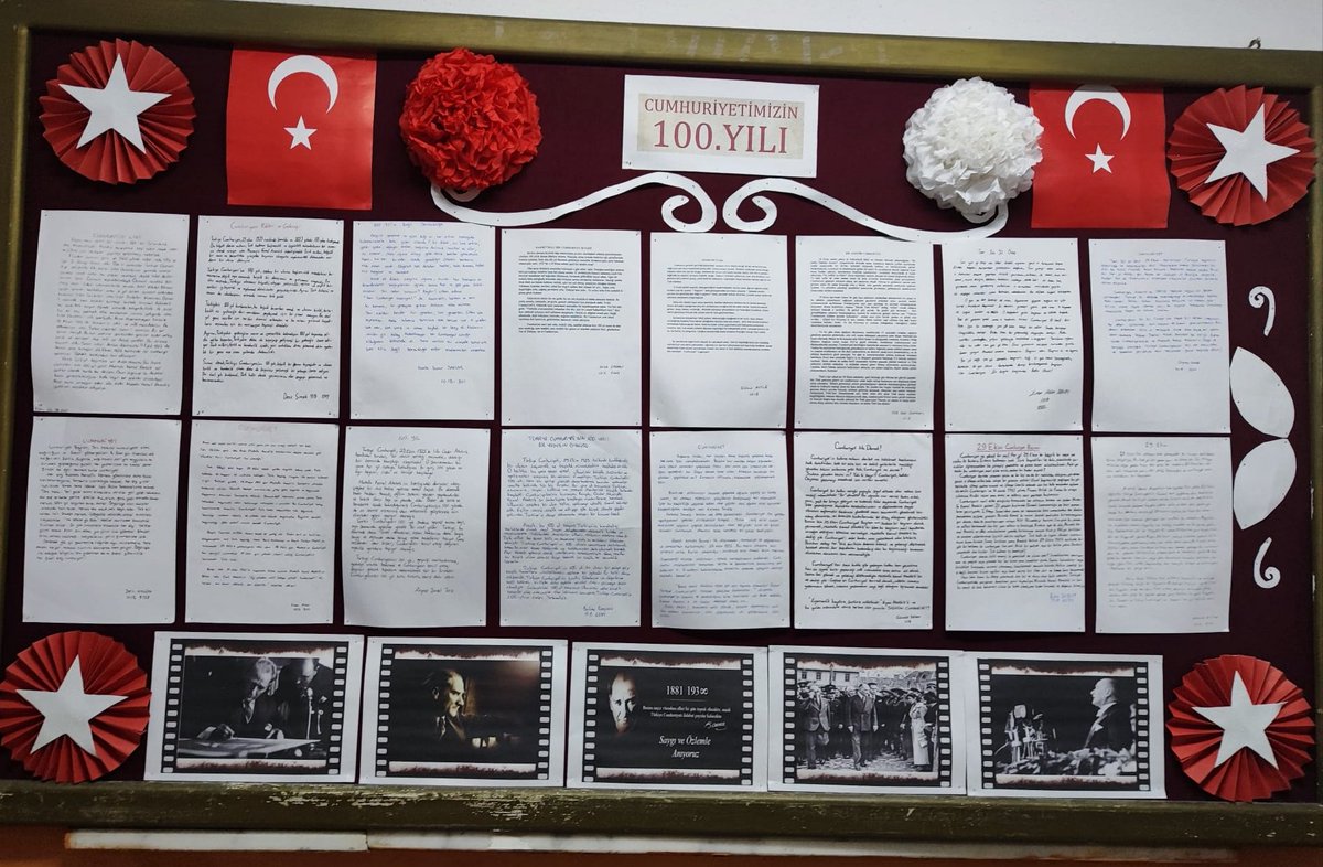 Öğrencilerimizin "Cumhuriyetimizin 100. Yılı" ile ilgili duygu ve düşüncelerini panomuza taşıdık. Ata'mıza minnet ve saygıyla...