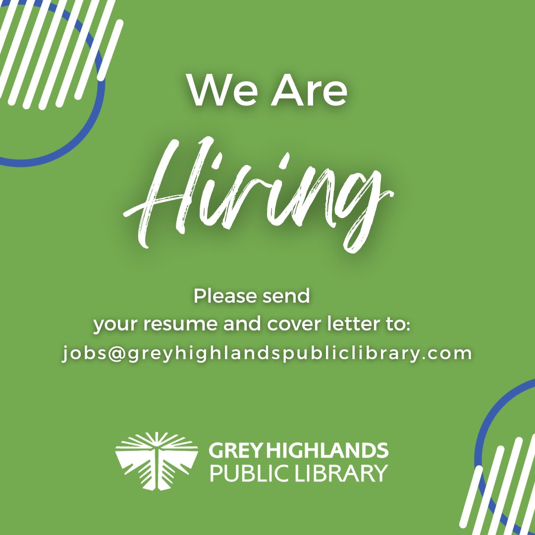 GreyHighlandsPL's tweet photo. We're hiring a Coordinator of Programming and Outreach to oversee adult programs, assist with the development of a new makerspace in Markdale, and the Cultural Channel. Send your application to jobs@greyhighlands.ca by 3pm November 8. Learn more: https://t.co/IbPdae7R9d https://t.co/cbzxtXzTw2