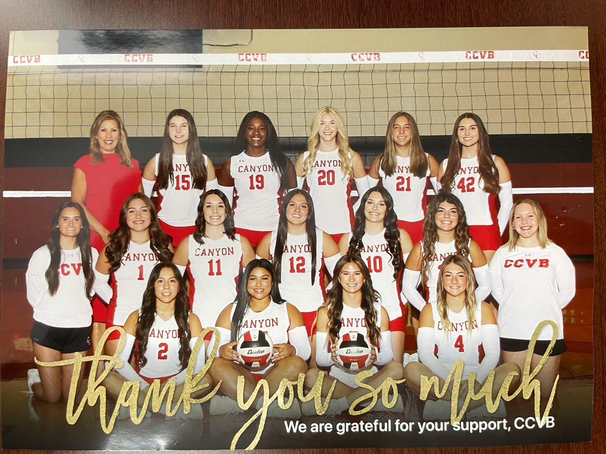 CoachTBush's tweet image. Thank you @canyonVB for the post card!!  These young ladies are always fun to watch!! Congratulation on your 4th District Championship in a row!! Best of luck in the playoffs!! 
#CCVB #RideForTheBrand