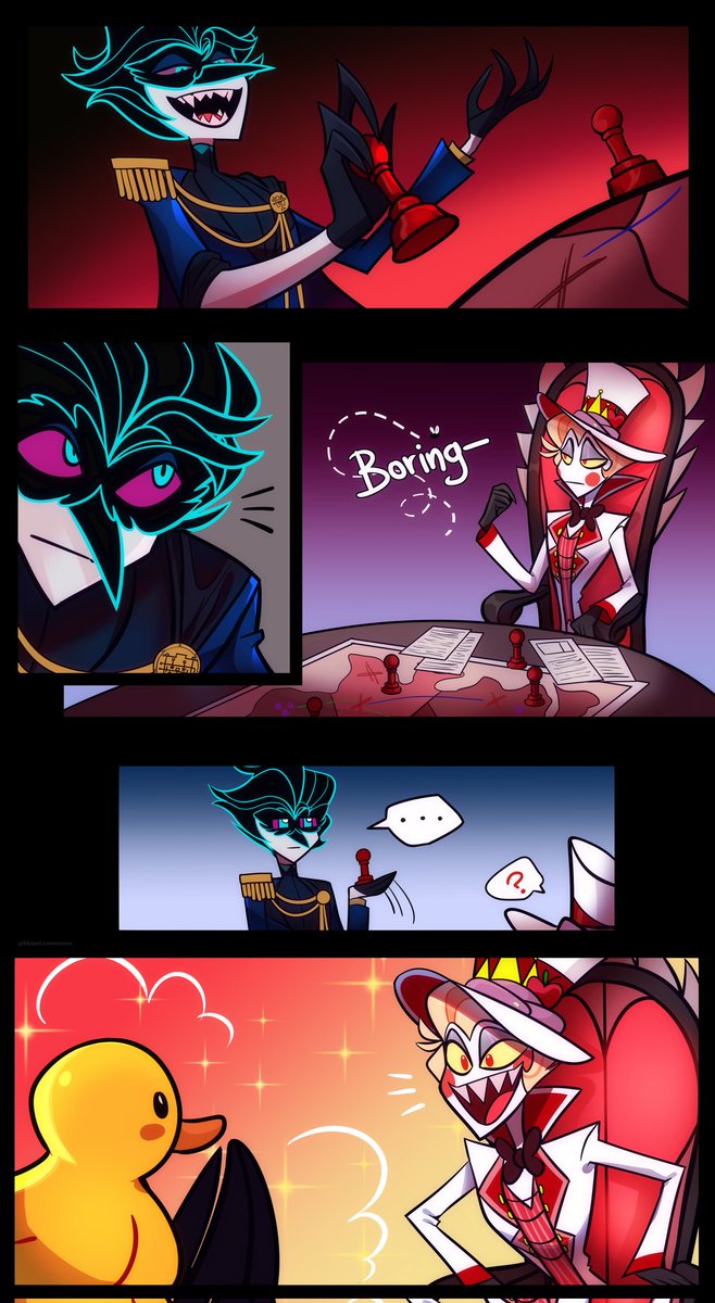 ♛Andras has learnt over the eons, to keep his Highness' engaged in his strategic presentations, you need to ditch the traditional pawns for something more yellow, rubber and squeaky-

comicart | <a href="/Khajeel3/">💣Khajeel💣 open commission</a> [tysvm]
#HazbinHotelLucifer | #HHOC | #HazbinHotel | #HBOC | #HelluvaBoss