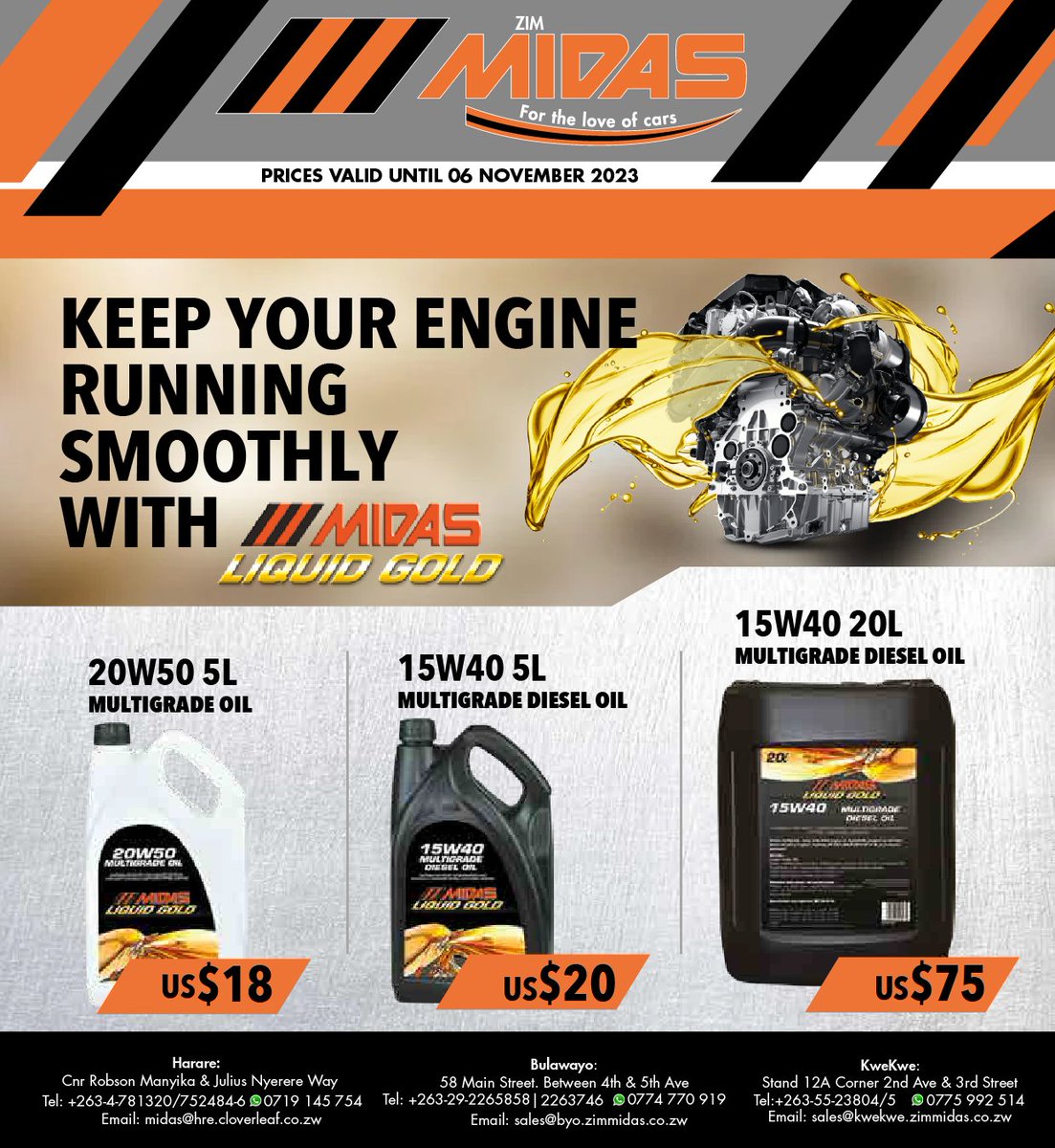 zimmidas1's tweet photo. Keep your engine running smoothly this season with our wide range of oils. Prices are valid until the 6th of November 2023. Hurry while stocks last!
#zimmidas https://t.co/G9MrpNTxez