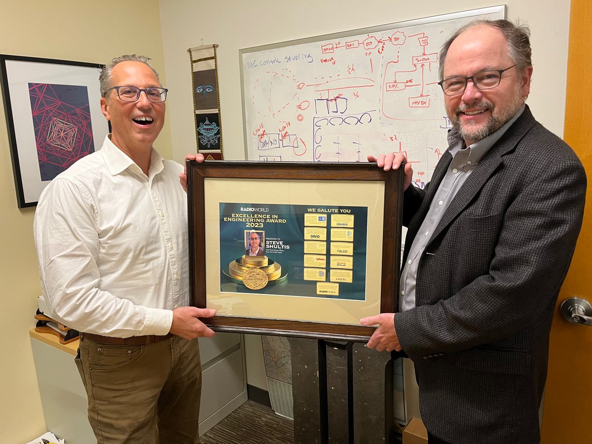 A big thank you to Steve Shultis and @NYPRPR for inviting us to visit the studios on Varick Street in Manhattan. We presented Steve with a memento of his selection as last year's Radio World Excellence in Engineering Award. 🏆 Watch for the announcement of this year's recipient!