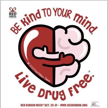 Being Kind to our mind is the red ribbon week theme for 2023 Live Drug Free! @AliefISD @PetroskyPirates @AliefCounseling #RedRibbonWeek2023