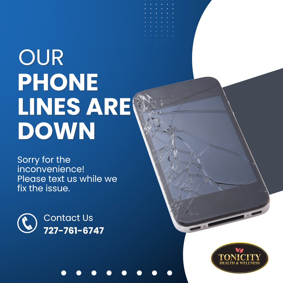 HealthTonicity's tweet photo. Hi everyone, if you need us please text me at 727-761-6747 or email https://t.co/355ZoERjtG. Sadly our phone lines are down at the moment. Hope to have the issue fixed quickly 🥴 https://t.co/J7Q9QbQfeW