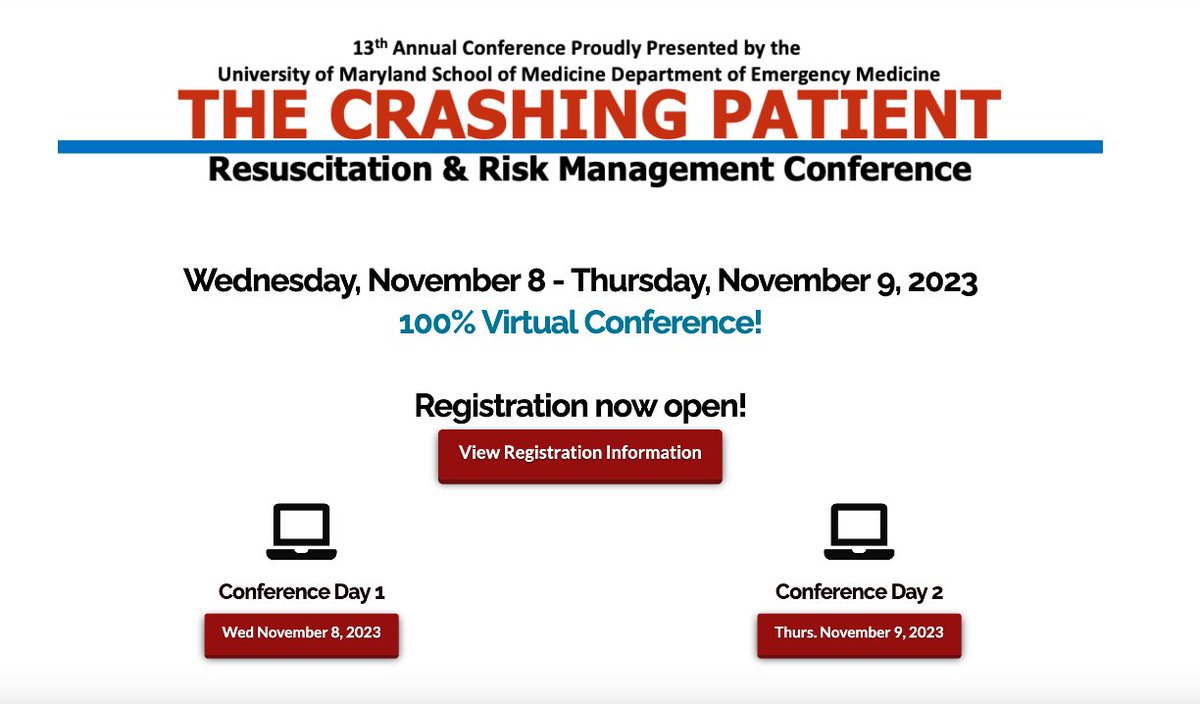 2 more weeks before UMEM's 13th Annual 'The Crashing Patient: Risk Management and Resuscitation' conference... > 30 18-min talks purely focused on high risk EM and acute care. All virtual...www.TheCrashingPatient.com to register