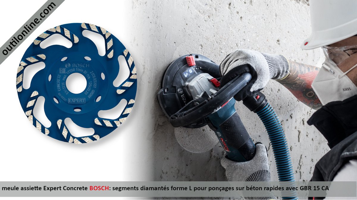 OutilonlineCom's tweet image. #meule assiette diamantée Expert Concrete #Bosch Ø125mm pour #ponceuse à béton par ex. GBR15CAG #BoschPowertools outilonline.com/catalog/meule-… Segments diamantés forme L pour finition régulière. Rainures larges pour évacuation poussière #outillage #constructionbatiment
