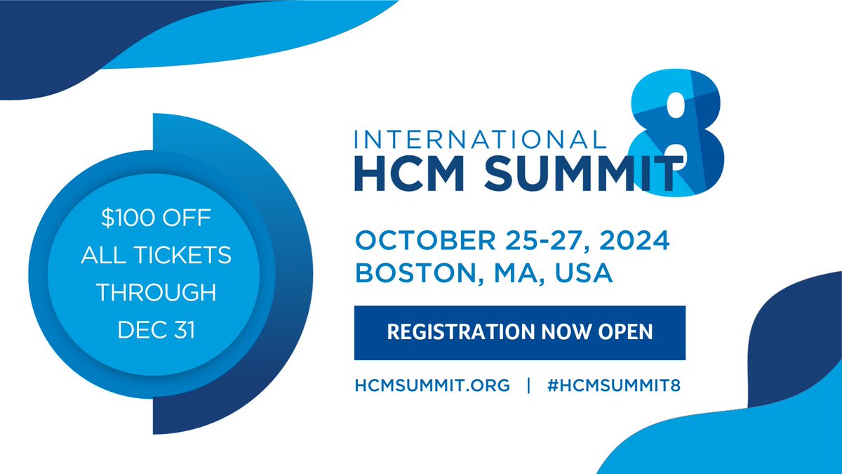 📢 Registration is officially OPEN for #HCMSummit8!📷 Join us in Boston 1 year from today (Oct 25-27, 2024). Register early & save $100 on tickets now through Dec 31. Visit hcmsummit.org for details & follow @hcmsummit for event updates. #hcm #hypertrophiccardiomyopathy