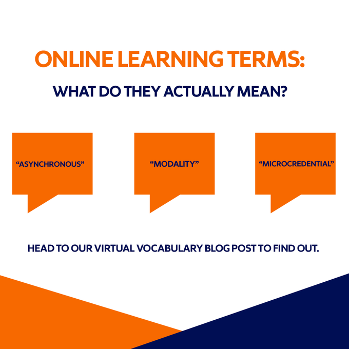 SUProStudies's tweet photo. Microcredentials, digital badges, breakout rooms, oh my!

As online learning programs grow in popularity, so do the terms we use to navigate them. Learn about virtual vocabulary in our recent blog post: https://t.co/ysZmHDyduC https://t.co/8C7uQUgJJ1