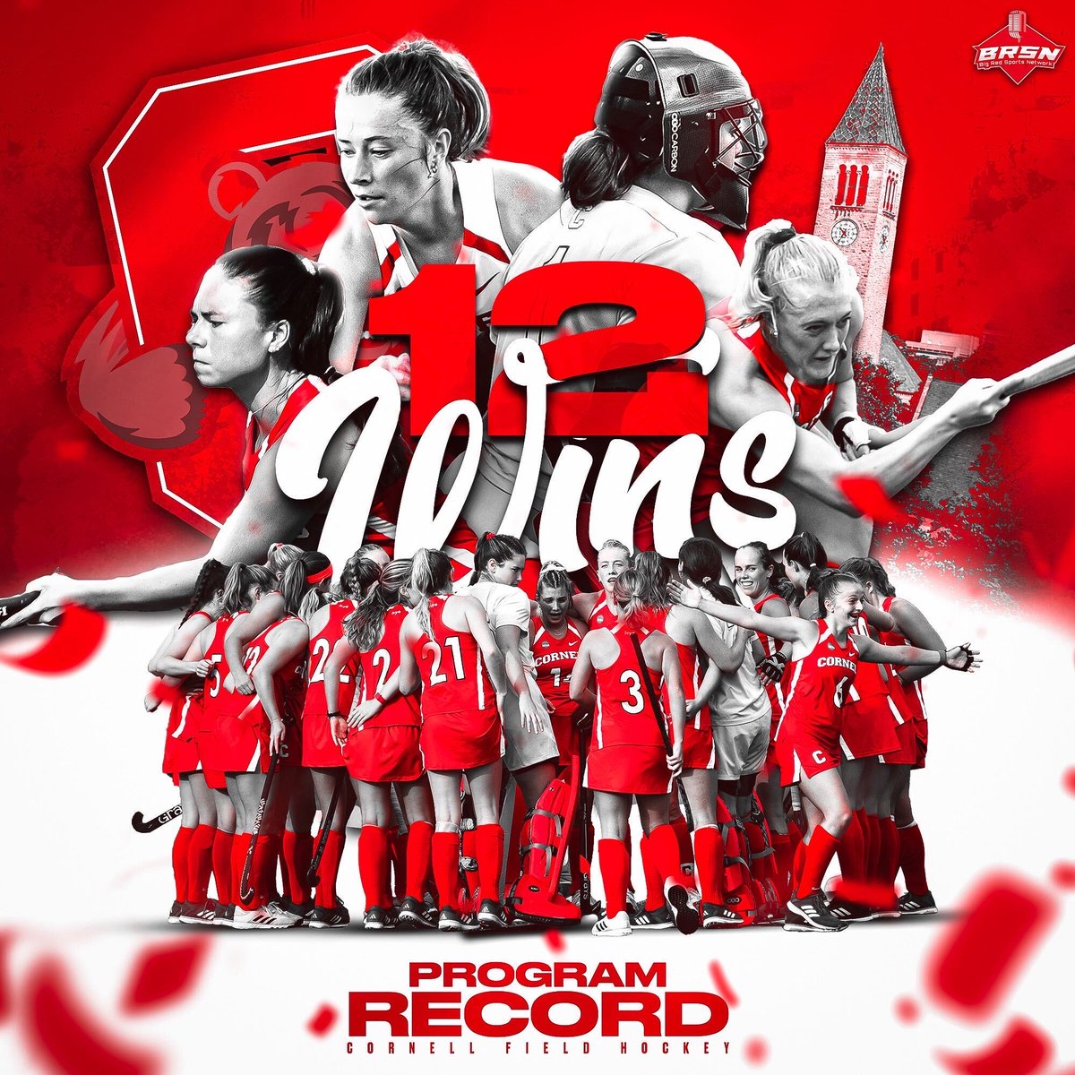 PROGRAM RECORD❗🐻 Cornell Field Hockey now has a record of 12 wins! <a href="/CornellBigRedFH/">Cornell Field Hockey</a> 

Graphic: Katie Perlitz, BRSN
Photos: Anika Kolanu, BRSN