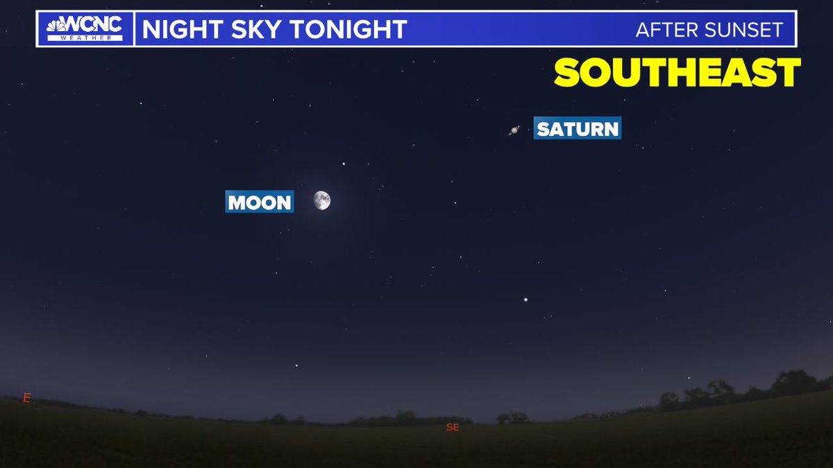 wxbrad's tweet photo. Here are a few items to check out tonight in the night sky. We could have a decent #Starlink pass around 7:30 p.m. Then, all evening after sunset, the #Moon and #Saturn will be visible. #cltwx #ncwx #scwx #wcnc #spcex https://t.co/PHhgt3cov6