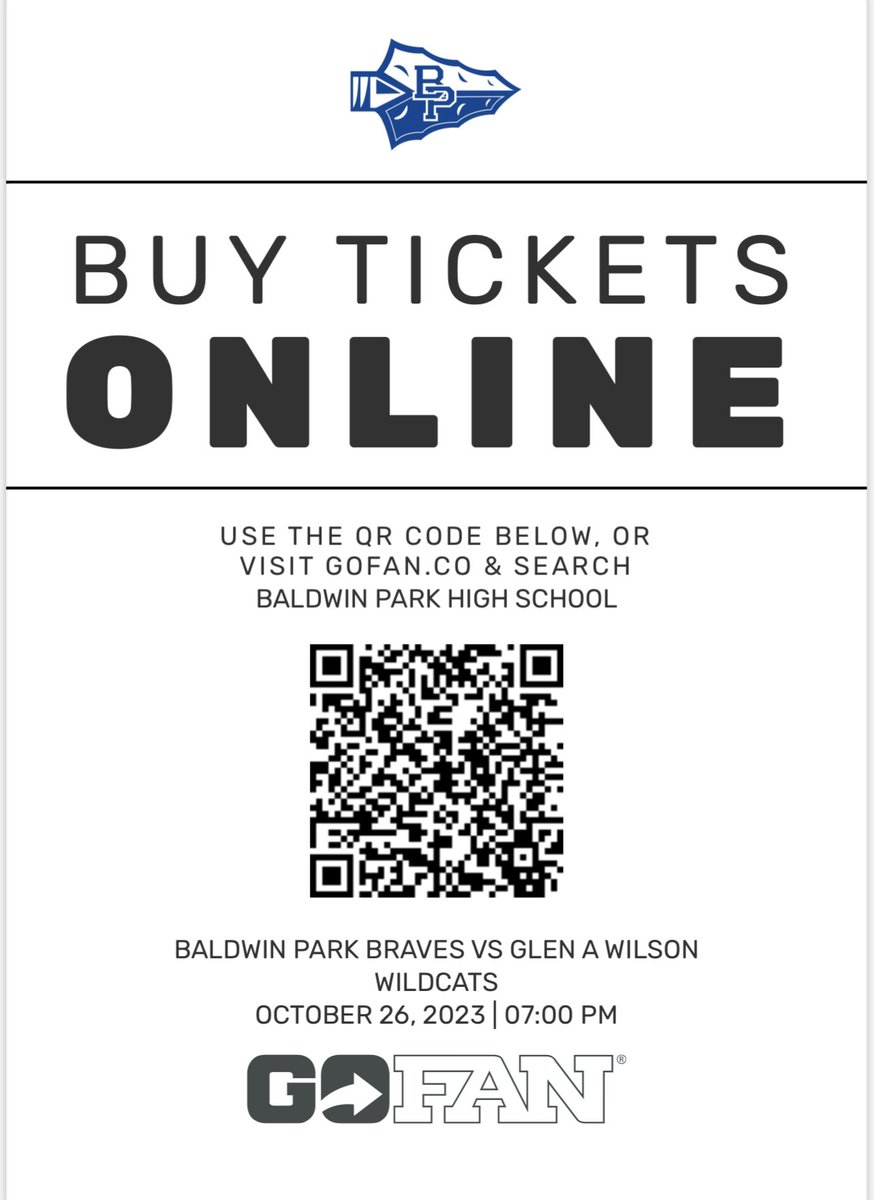 🚨🏈Senior Night for our BP Football team is tomorrow against Wilson (HH) @ BPHS. Tickets will only be sold via GoFan.Come out &amp; support our team as we are also playing for the League Championship.Good luck Braves!🏹💪🏼👍🏼 <a href="/BPBravesFB/">Baldwin Park Football</a> <a href="/WhoIsBstyle/">B-Style</a> <a href="/BPFootball_Club/">Baldwin Park High School Football Booster Club</a> <a href="/bphsbravescheer/">BPHS Cheer</a>