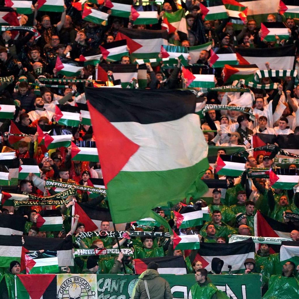 The @CelticFC football fans stand with #Palestine tonight - Fuck #UEFA who tried to stop them - Stop the #Israeli Genocide in #Gaza ... #FreePalenstine
