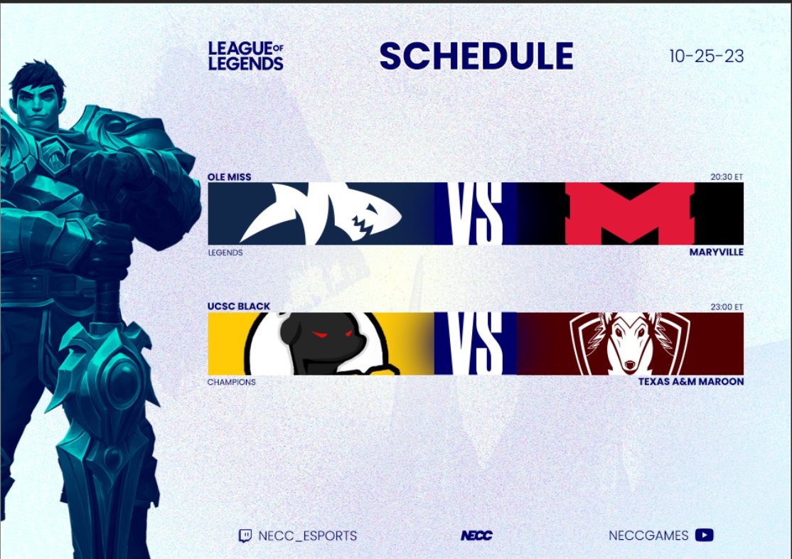 🔴𝐋𝐄𝐀𝐆𝐔𝐄 𝐎𝐅 𝐋𝐄𝐆𝐄𝐍𝐃𝐒 𝐆𝐀𝐌𝐄𝐃𝐀𝐘  

🔗twitch.tv/necc_esports 🔗youtube.com/@NECC_esports