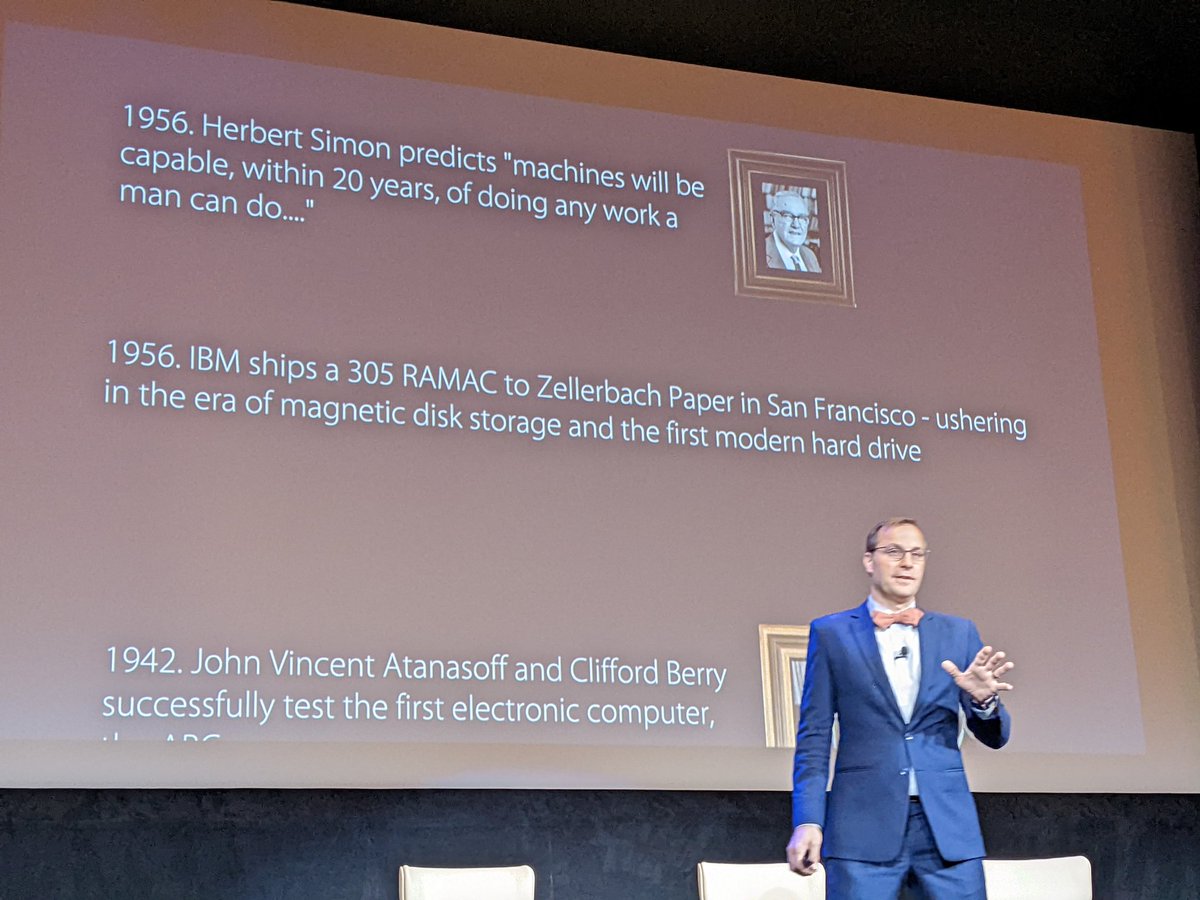 Keynote speaker <a href="/shawndubravac/">Shawn DuBravac, PhD</a> describing the rate of change of technological advancements over the past 100 years as a parallel to advancements in healthcare at <a href="/ACHI_Net/">ACHI</a> Symposium on the #Future of #Health