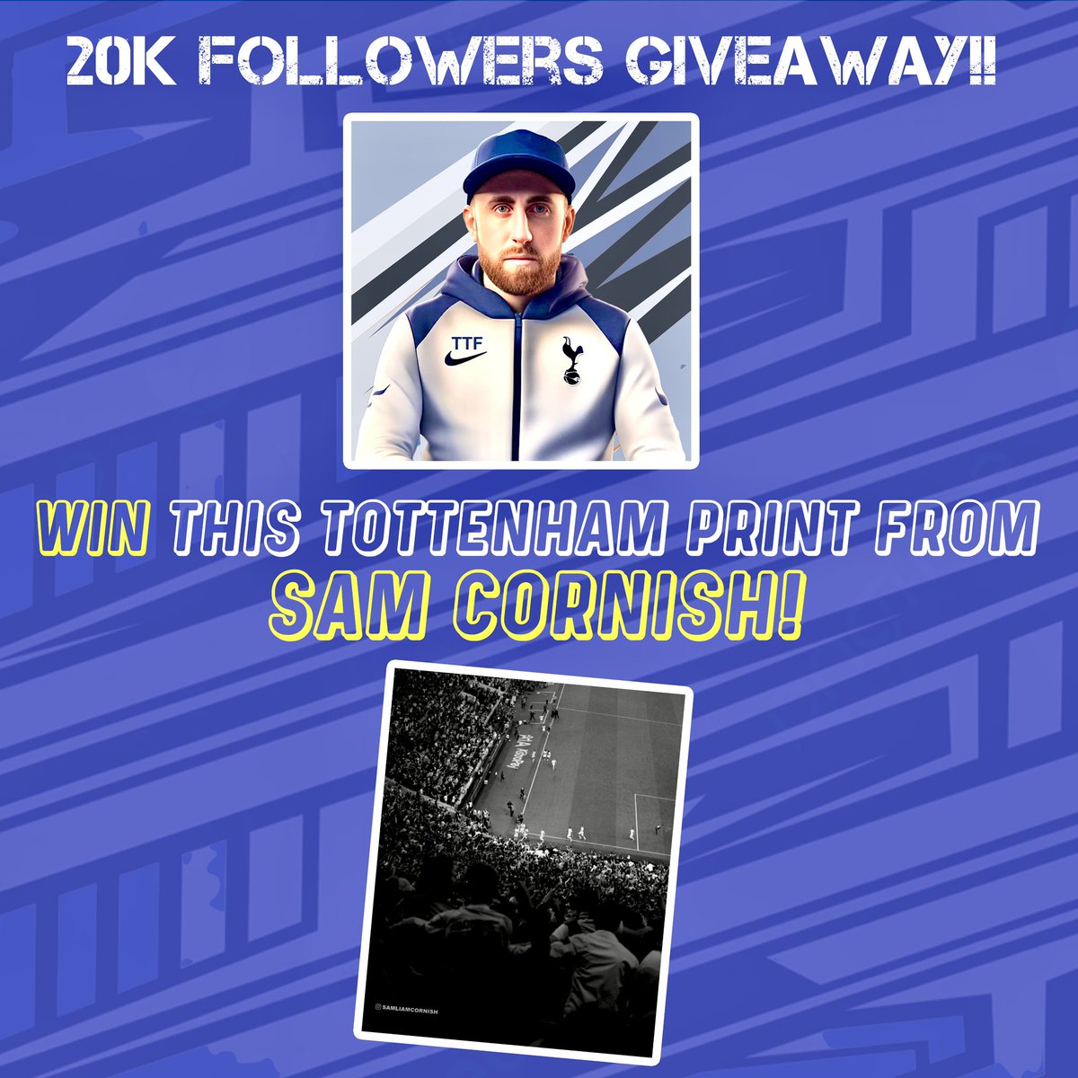 Tottenham_Feed's tweet photo. 20K FOLLOWERS GIVEAWAY!

I have teamed up with the brilliant @samliamcornish 📸🤝

You can WIN an A4 print of his superb image capturing the scenes after our dramatic winner vs Liverpool. 🔥

To win: 
•Give @samliamcornish a follow!
•RT and Like this post!

Winner drawn Friday! https://t.co/Go5VAn81Ip