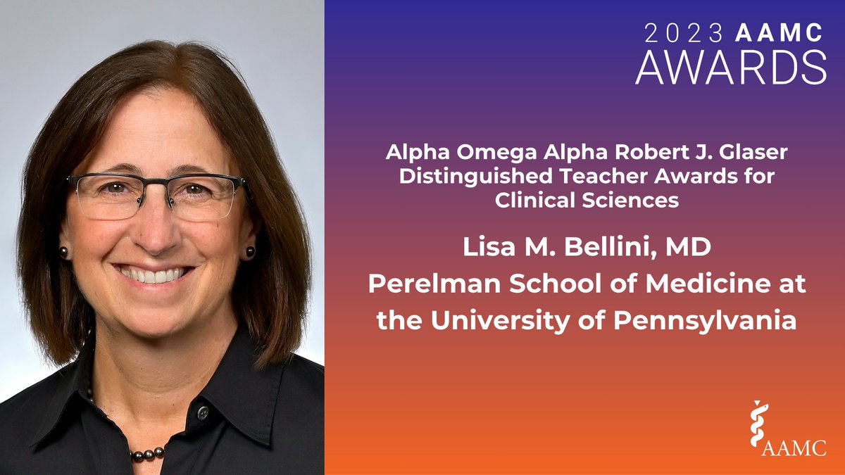 AAMC (@aamctoday) on Twitter photo Lisa M. Bellini, MD has served nearly 30 years at <a href="/PennMedicine/">Penn Medicine</a>. She has overseen #medstudent programs, is a mentor for med students & residents, and the list goes on. Congrats, Dr. Bellini, one of this year's Robert J. Glaser Distinguished Teacher #AAMCAwards recipients. Lisa M. Bellini, MD has served nearly 30 years at <a href="/PennMedicine/">Penn Medicine</a>. She has overseen #medstudent programs, is a mentor for med students & residents, and the list goes on. Congrats, Dr. Bellini, one of this year's Robert J. Glaser Distinguished Teacher #AAMCAwards recipients.